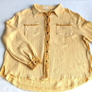 POL Butter Yellow Guaze Button Up Lightweight Oversized Shirt Women's Size S